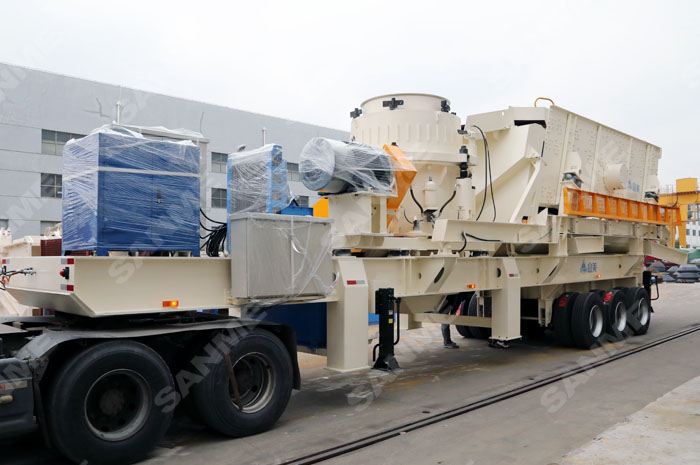 花崗巖河卵石破碎設備；輪胎式移動破碎站